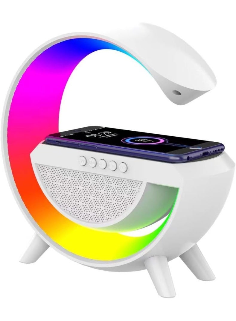 Wireless Charger Atmosphere Lamp, 2023 New Intelligent LED Table Bluetooth Speaker, Dimmable Night Light Touch Lamp Alarm Clock with Music Sync, App Control for Bedroom Home Decor - Image 1